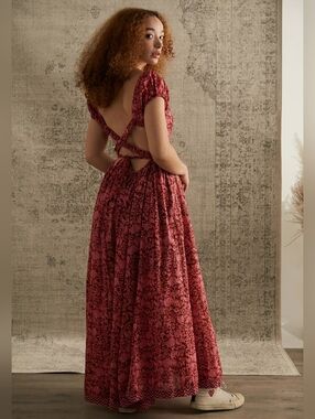 Free People Women’s Medium Ultraviolet Maxi Dress Prairie Cut Out Back